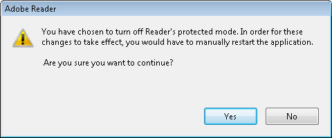Adobe Reader Protected Mode Turn Off Alert