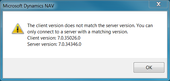 The client version does not match the server version