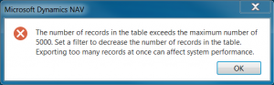 The number of records in the table exceeds the maximum number of 5000