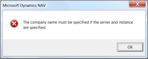 The company name must be specified if the server and instance are specified