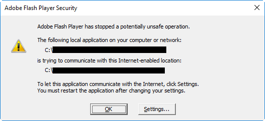 Adobe Flash Player has stopped potentially unsafe operation
